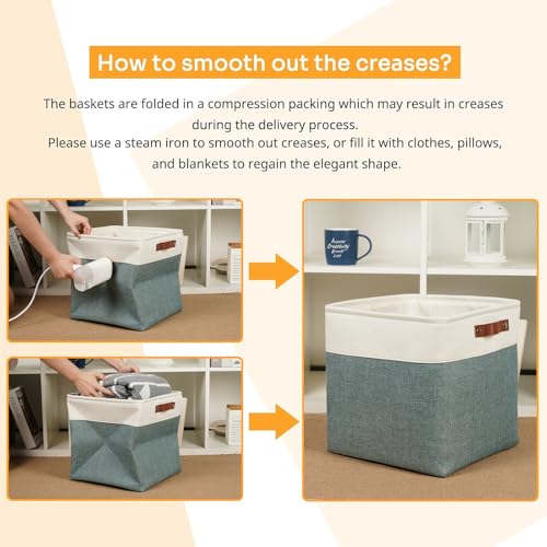 Storage Bins 4 Pack Of 13x13x13 Decorative Storage Cube Bins Suit Office (White&Dark Green / L-13"x 13"x 13")
