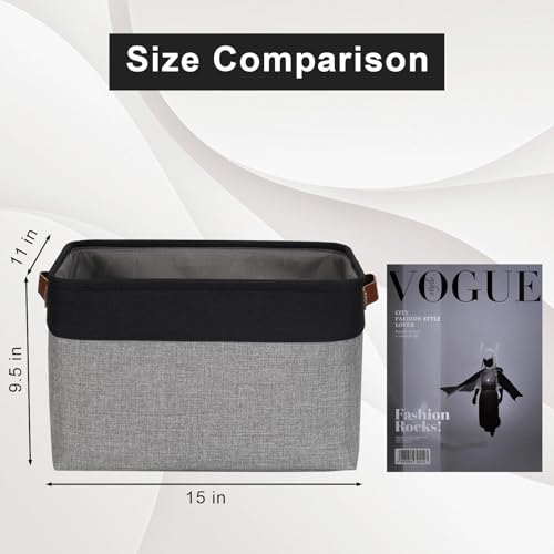 Storage Bins Large Fabric Storage Baskets for Shelves 3 Pack (Gray / Black / Large -15"x11"x9.5")