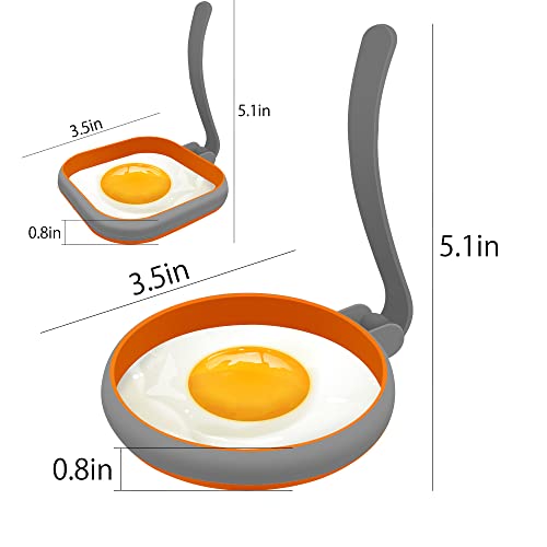 Silicone Egg Molds Pancake Molds for Kids (2Pcs Round+2Pcs Square / Gray)