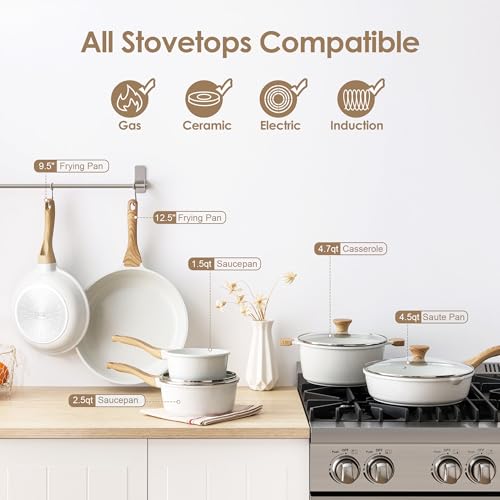 16Pcs Ceramic Cookware Set Non toxic (Ceramic White)