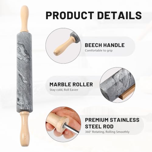 Marble Rolling Pin (Gray Marble)