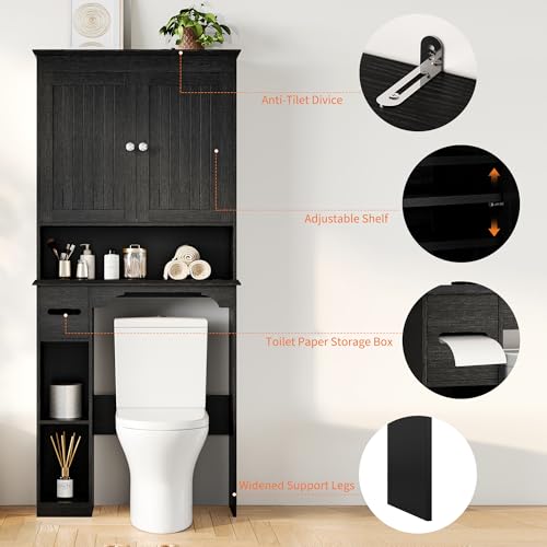 23.6 Inches Wide Toilet Rack with Over The Toilet Storage Cabinet (Black 30"w)