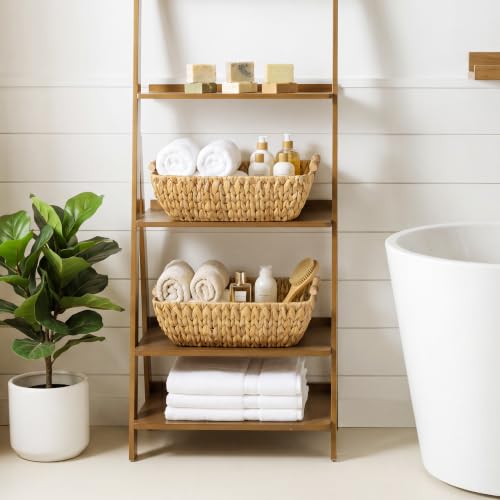 Hand Woven Storage Baskets with Wooden Handles (Natural(Water Hyacinth) / Large)