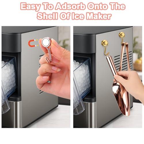 Stainless Steel Ice Scoop for Freezer with Magnetic Hook & Ice Tongs (6oz / Rose Gold)