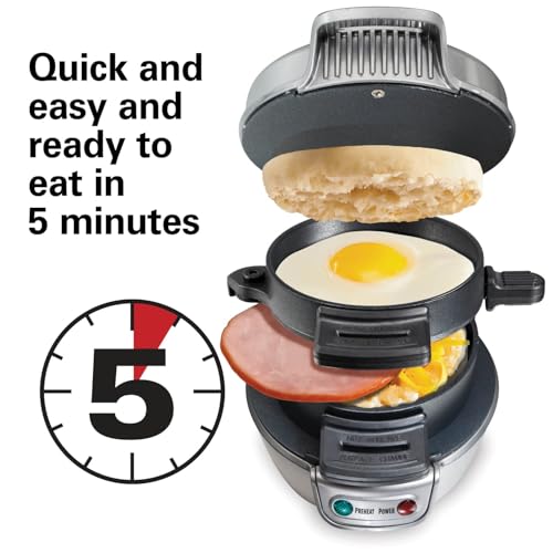 Breakfast Sandwich Maker with Egg Cooker Ring (Silver / Single)