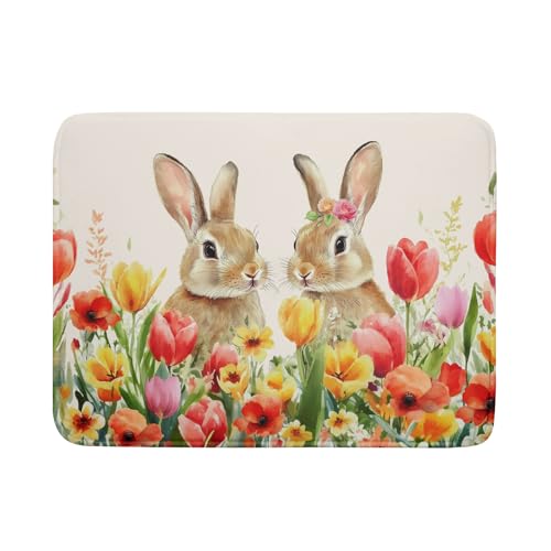 Easter Bunny Dish Drying Mat 18x24 inch Spring Floral Drying Pad Holiday Absorbent Microfiber Dishes Drainer Protector for Kitchen Counter (Bunny Floral / 18" x 18")