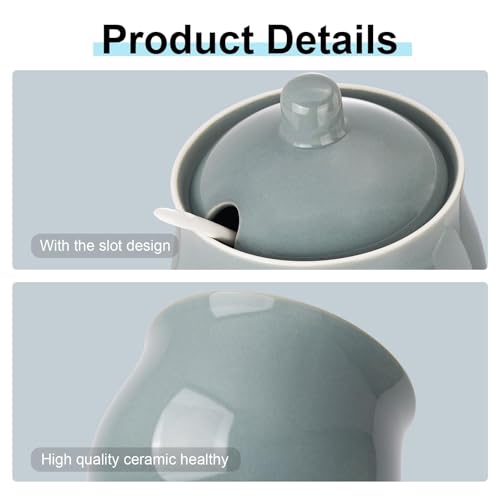 7 OZ Ceramic Sugar Bowl with Lid and Spoon