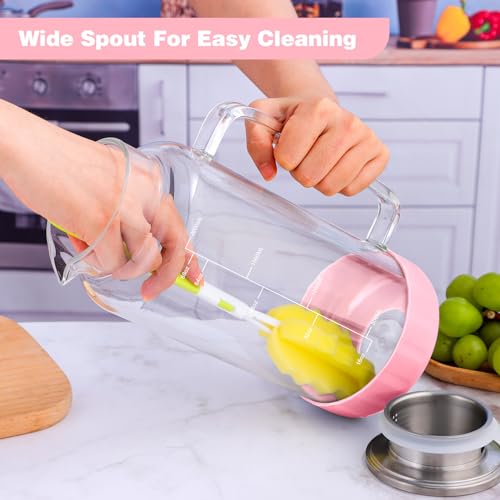68oz Glass Pitcher with Lid and Handle for Fridge (Pink Silicone)