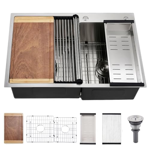 33 Inch Drop In Double Bowl Kitchen Sink (Stainless Steel / double bowl‎)