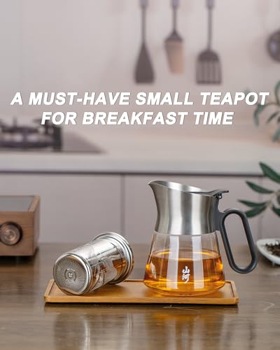 17 oz Small Glass Teapot with Infuser For Loose Leaf Tea Steeper (17 oz (No Cups))