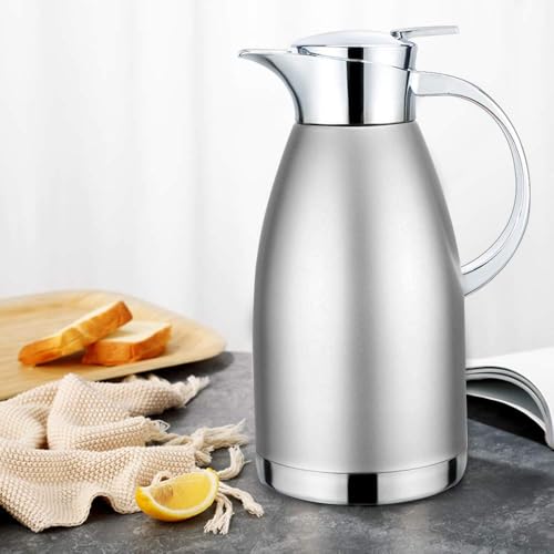 61oz Coffee Carafe Airpot Insulated Coffee Urn Stainless Steel Vacuum Thermal Pot Flask Dispenser for Coffee (Silver)