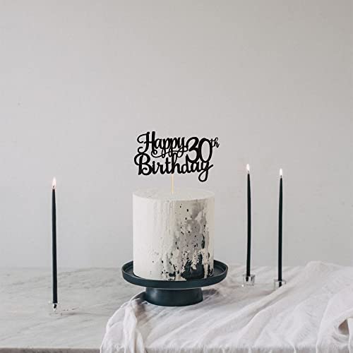 1 PCS Happy 30th Birthday Cake Topper Glitter Cheers to 30 Years Birthday Cake Pick 30 Fabulous Cake Decoration for Happy 30th Birthday Anniversary Party Decorations Supplies Black (Black / 30th)