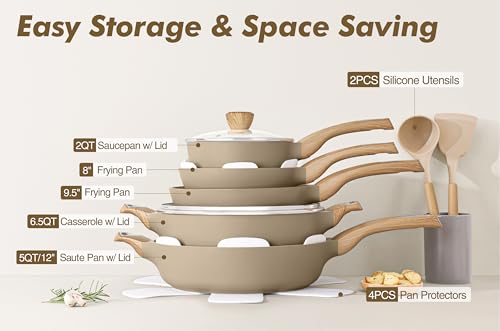 Ceramic Pots and Pans Set Nonstick (Ceramic Taupe)
