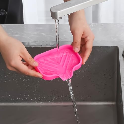 Silicone Soap Dish with Drain Spout (Rose / S(4.9"×3.2"))