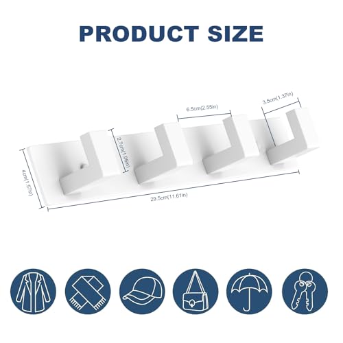 Stainless Steel Wall Coat Rack (White / 4 "L" Hooks, 1PACK)