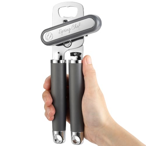 Stainless Steel Manual Can Opener with Soft Grip Handles (Gray)