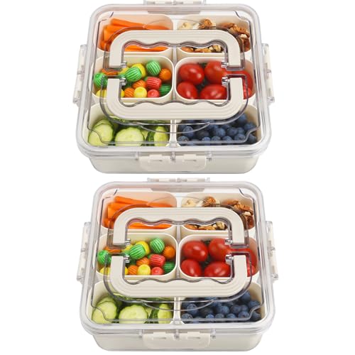 Small Snackle Box Snack Containers with Lids (6 Compartments-2pcs / White)