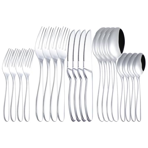 Silverware Set with Steak Knives (Mirror silver with Steak Knives)