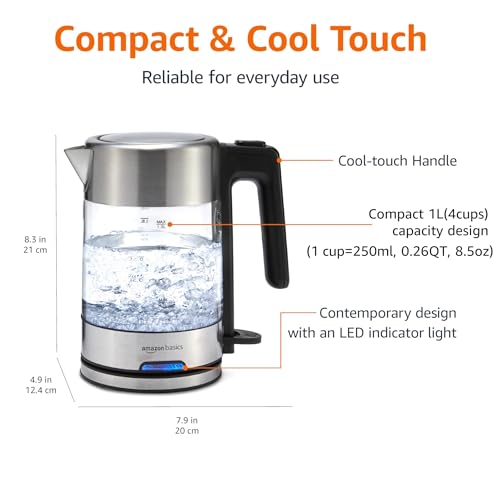 Electric Kettle with Glass Carafe for Tea and Coffee (Glass Carafe / 1.1 Quarts)