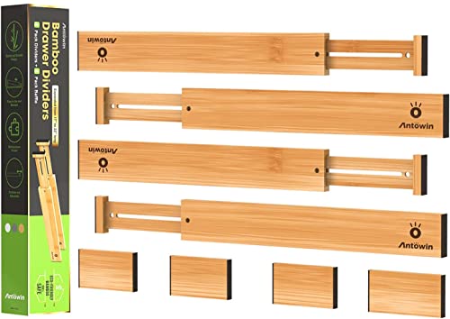 4 Pcs Expandable Bamboo Drawer Dividers (yellow)