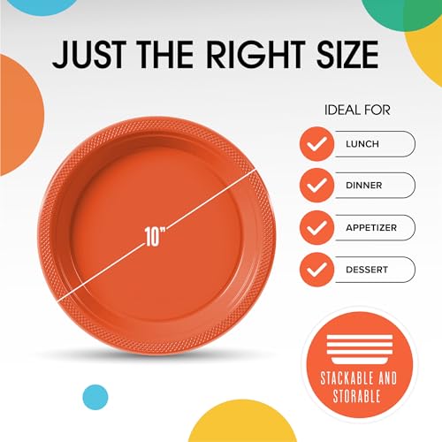 Sturdy Orange Plastic Plates 10" Party Plates 100 Pcs (10 inch / Orange)
