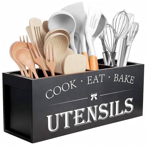 Extra Large Utensil Holder Countertop for Kitchen Counter (Black)