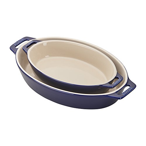 Ceramic Oval Baking Dish Set (2-piece / Dark Blue)