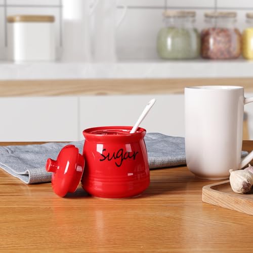 Ceramic Sugar Bowl with Lid and Spoon 12oz