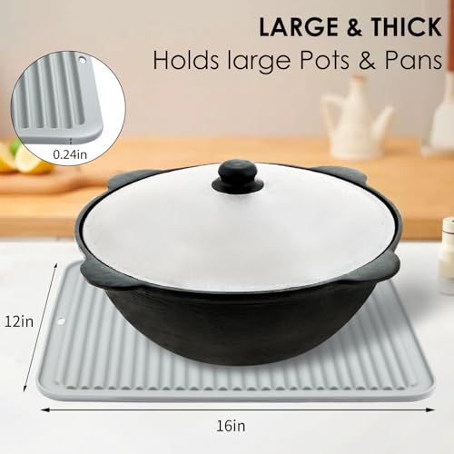 Large Silicone Trivet 16'' X 12'' Silicone Hot Pads for Kitchen Nonslip and Heat Resistant Hot Pads Trivets for Kitchen Protect Table Quartz Countertops (16x12in / 06 Gray,1pack)
