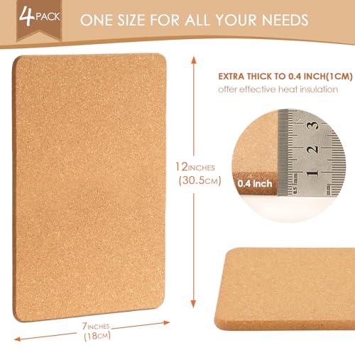 Cork Trivets for Hot Dishes Rectangle (09-12 Inch 4pcs Rectangular)