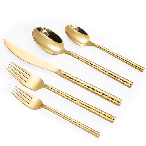 Hammered Gold Silverware Set (Hammered Gold 20 pcs)
