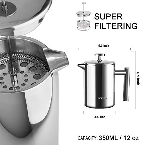 French Press Coffee Maker (Silver / 12 oz)