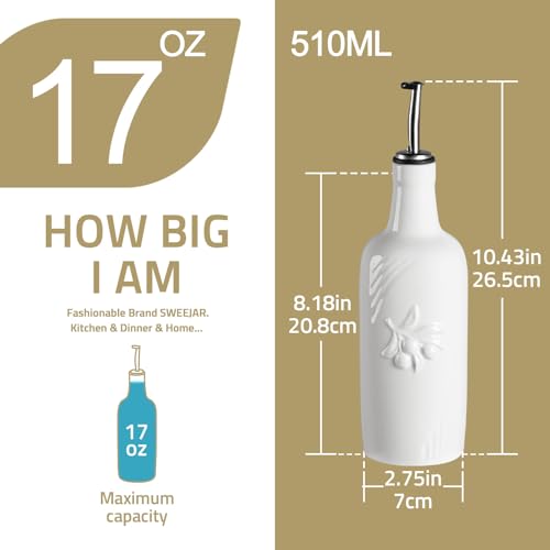 Sweejar Ceramic Olive Oil Dispenser Bottle (Beige / 17 Oz(Embossed))