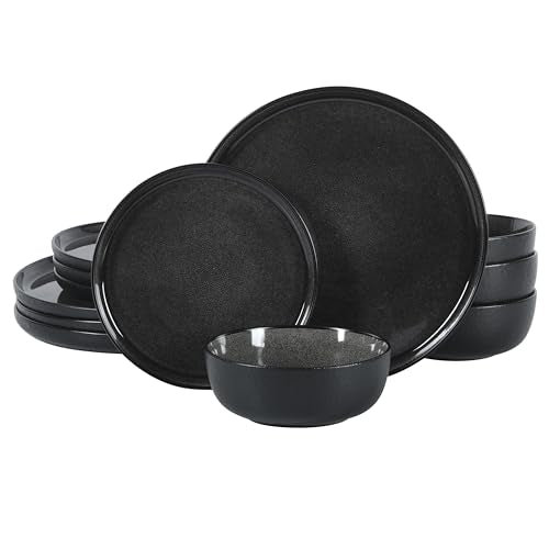 Tahoe Sunset 12 Piece Stoneware Reactive Glaze (Service for 4 (12pcs) / Tahoe Black)