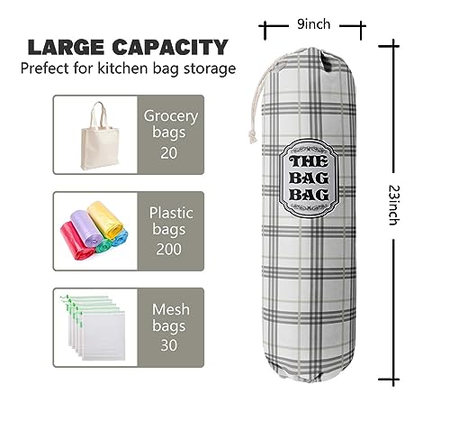 Classic Buffalo Check Plaid Grocery Bags Holder Organizer For Shopping Bags (Light Gray Plaid)