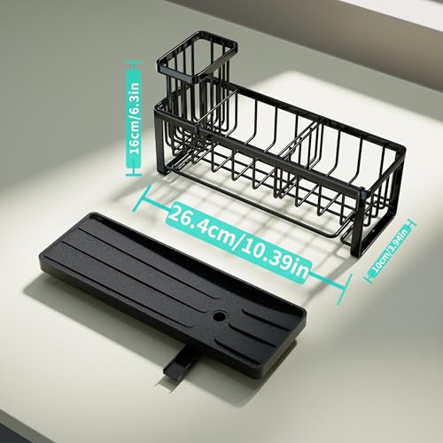 Sponge Holder for Kitchen Sink (Black-Large / with Dishcloth Holder)
