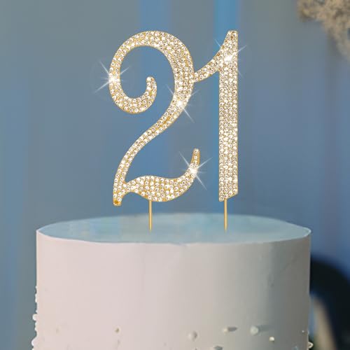 Cake Topper Gold Rhinestone Cake Topper 21st Birthday Decorations (21)