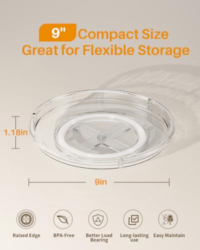 4 Pack Lazy Susan Organizer 9 inch Lazy Susan Turntable for Cabinet (Clear / 9 inch 4 pack)