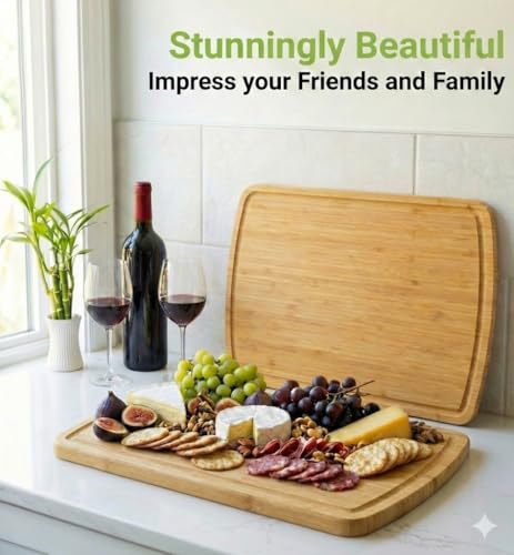 INDESTRUCTIBLE 18 Inch Extra Large Bamboo Cutting Board with Lifetime Replacements (Single-Tone / 18"L x 12.5"W)