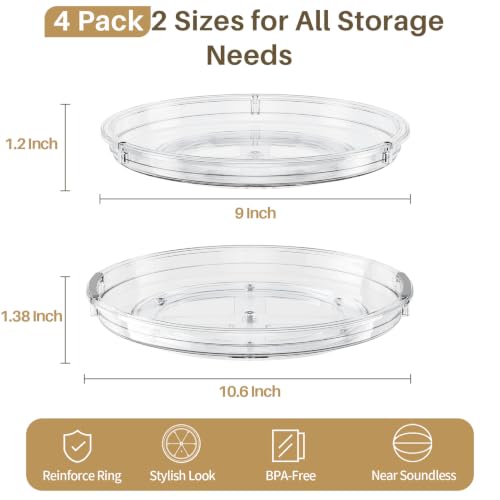 4 Pack Lazy Susan Organizer Turntable for Cabinet (Clear / 4 Pack 10.6in+9in)