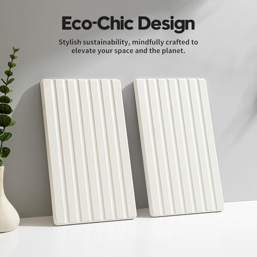 2PCS Water Absorbing Stone Drying Tray Mat for Bathroom Sink & Kitchen Counter Organizer (2 Pack - Natural White / 10"x 6")