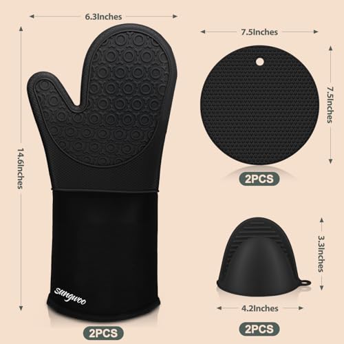 Oven Mitts and Pot Holders Set (Black / 14.6in Oven Mitts Set)
