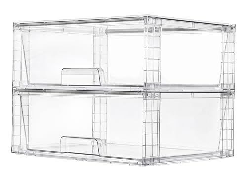 2 Pack Large Clear Stackable Storage Drawers for Closet (2 Count)