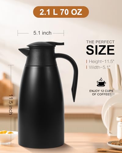 70Oz Thermal Coffee Carafe for keeping hot (Black/Black / 70 Ounces)