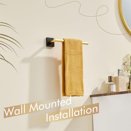Bathroom Towel Bar Hand Towel Holders Wall Mount Toilet Kitchen Cabinet Paper Holder Stainless Steel Bath Hardware Black with Gold (Black Gold / 1 Pack)