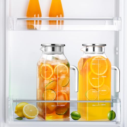 68oz Glass Pitcher with Lid and Handle for Fridge (Clear Square)