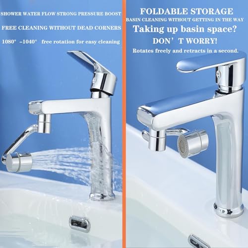 Universal Sink Faucet 1440° Rotatable Faucet Aerator Extension (2*Silver)