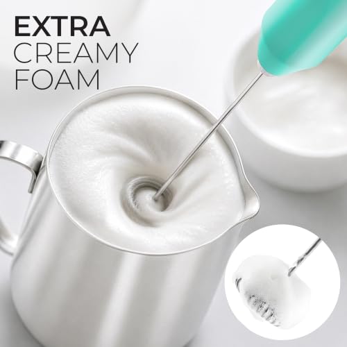 Powerful Milk Frother AA Batteries Included (Radiant Aqua / Compact Frother + Batteries)