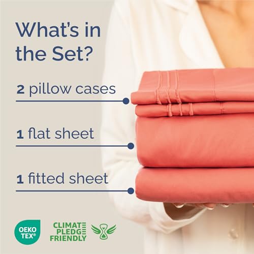 King Size 4 Piece Sheet Set (28 - Coral / King)