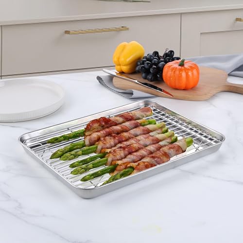 12x10 Inch Stainless Steel Quarter Sheet Pan with Cooling Rack Set (12.4x9.6x1)